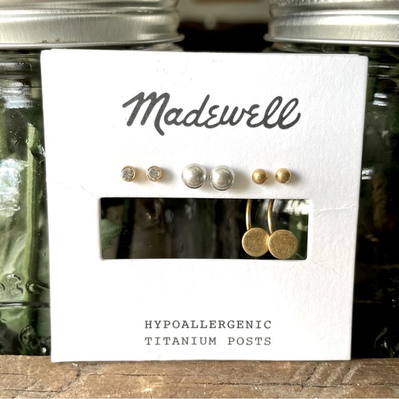 Madewell•NEW•(3) Pairs Earrings•CZ Posts, Satin Silver Balls, Gold Drop Studs🌼 - Picture 2 of 9